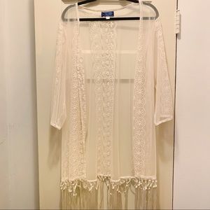 Francesca’s cream fringe kimono